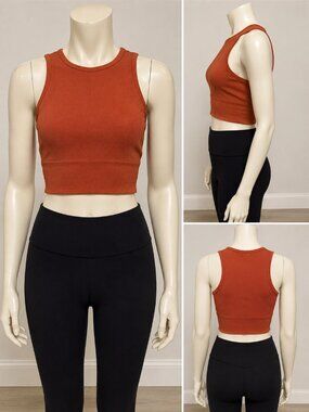 Fornia Ribbed High Neck Crop Tank Top – Rust Orange